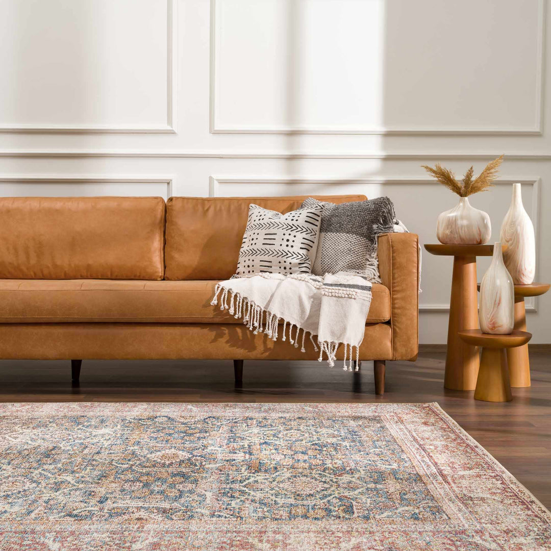 Blue, Rust, Ivory and Beige Traditional Oriental Oushak Washable Area Rug - The Rug Decor