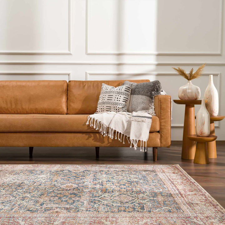 Blue, Rust, Ivory and Beige Traditional Oriental Oushak Washable Area Rug - The Rug Decor