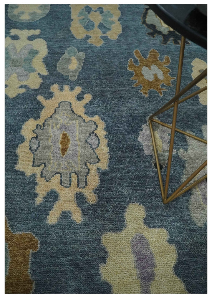Blue, Silver and Beige Hand knotted Traditional Oushak 9x12 Wool Area Rug - The Rug Decor