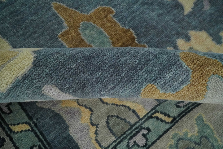 Blue, Silver and Beige Hand knotted Traditional Oushak 9x12 Wool Area Rug - The Rug Decor