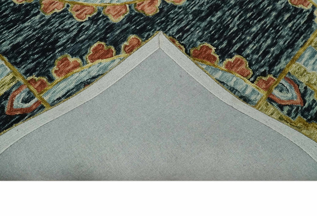 Bohemian 3x5, 5x8, 6x9 and 8x10 Hand Tufted Blue, Rust and Moss Gold Style Antique Wool Area Rug - The Rug Decor
