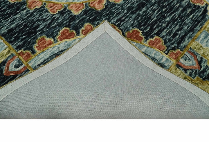 Bohemian 3x5, 5x8, 6x9 and 8x10 Hand Tufted Blue, Rust and Moss Gold Style Antique Wool Area Rug - The Rug Decor