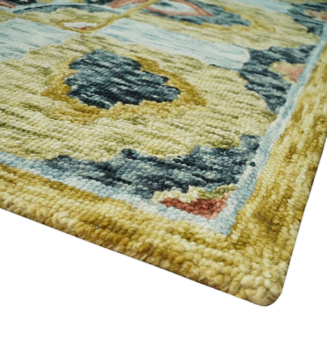 Bohemian 3x5, 5x8, 6x9 and 8x10 Hand Tufted Blue, Rust and Moss Gold Style Antique Wool Area Rug - The Rug Decor