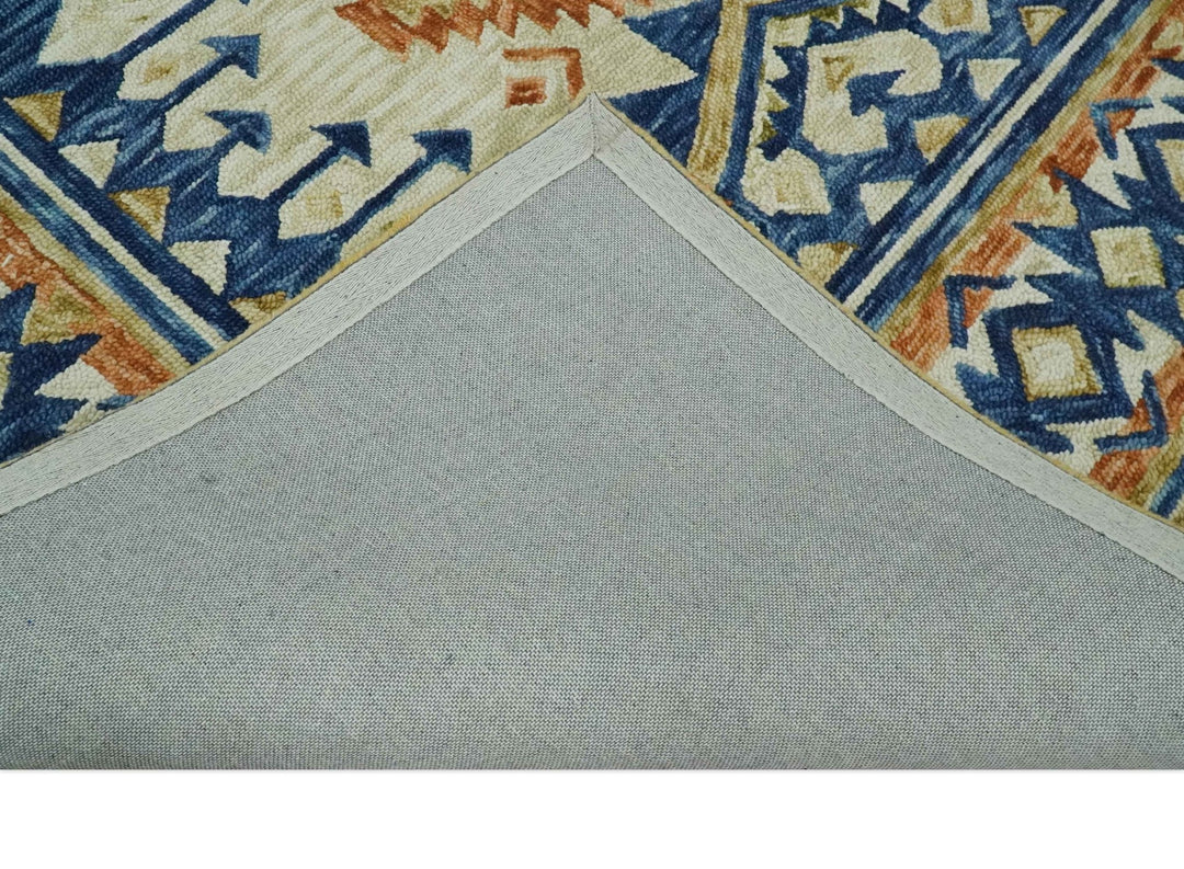 Bohemian 3x5, 5x8, 6x9 and 8x10 Tribal Southwestern Hand Tufted Blue, Gold and Beige Antique Style Wool Area Rug - The Rug Decor