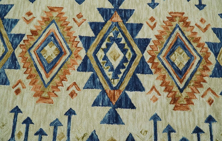Bohemian 3x5, 5x8, 6x9 and 8x10 Tribal Southwestern Hand Tufted Blue, Gold and Beige Antique Style Wool Area Rug - The Rug Decor