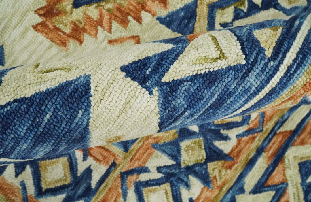 Bohemian 3x5, 5x8, 6x9 and 8x10 Tribal Southwestern Hand Tufted Blue, Gold and Beige Antique Style Wool Area Rug - The Rug Decor