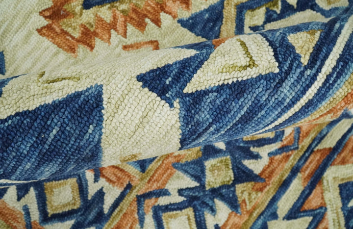 Bohemian 3x5, 5x8, 6x9 and 8x10 Tribal Southwestern Hand Tufted Blue, Gold and Beige Antique Style Wool Area Rug - The Rug Decor