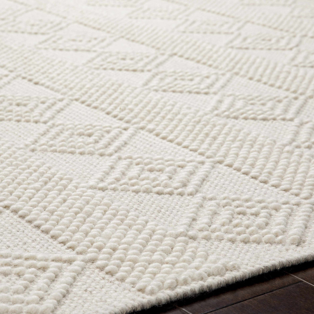 Bohemian Hand Woven Beige Geometrical Textured Wool Area Rug - The Rug Decor