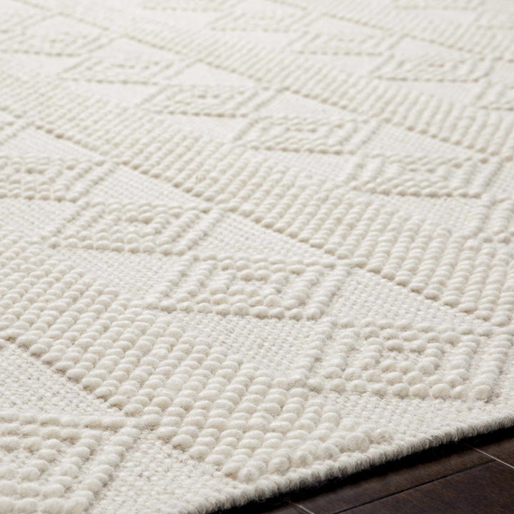 Bohemian Hand Woven Beige Geometrical Textured Wool Area Rug - The Rug Decor