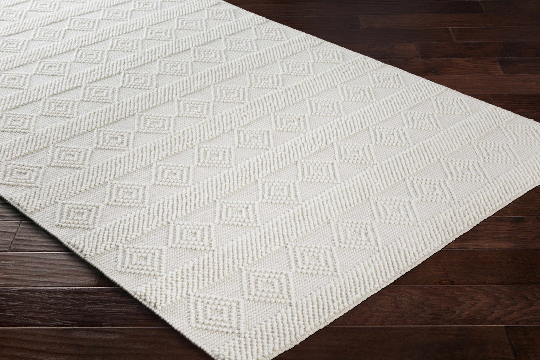Bohemian Hand Woven Beige Geometrical Textured Wool Area Rug - The Rug Decor