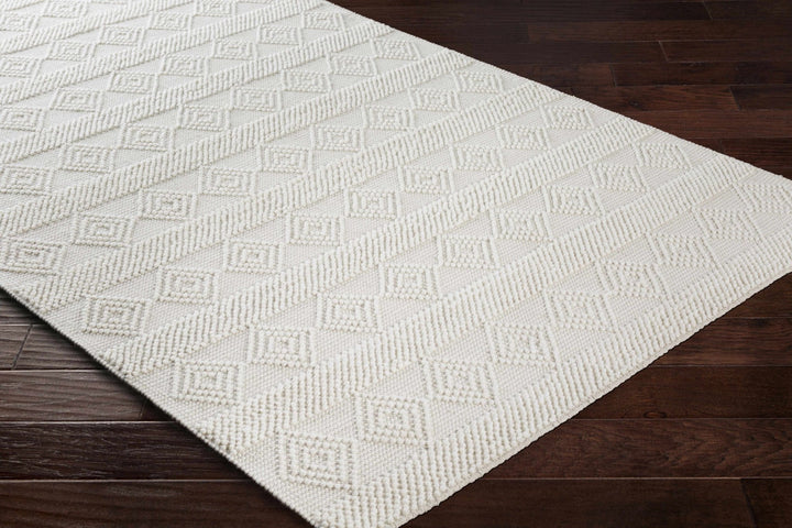 Bohemian Hand Woven Beige Geometrical Textured Wool Area Rug - The Rug Decor