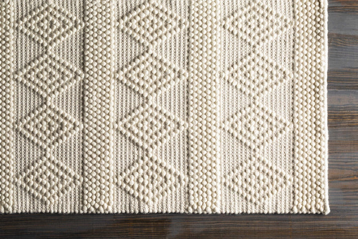 Bohemian Hand Woven Beige Geometrical Textured Wool Area Rug - The Rug Decor