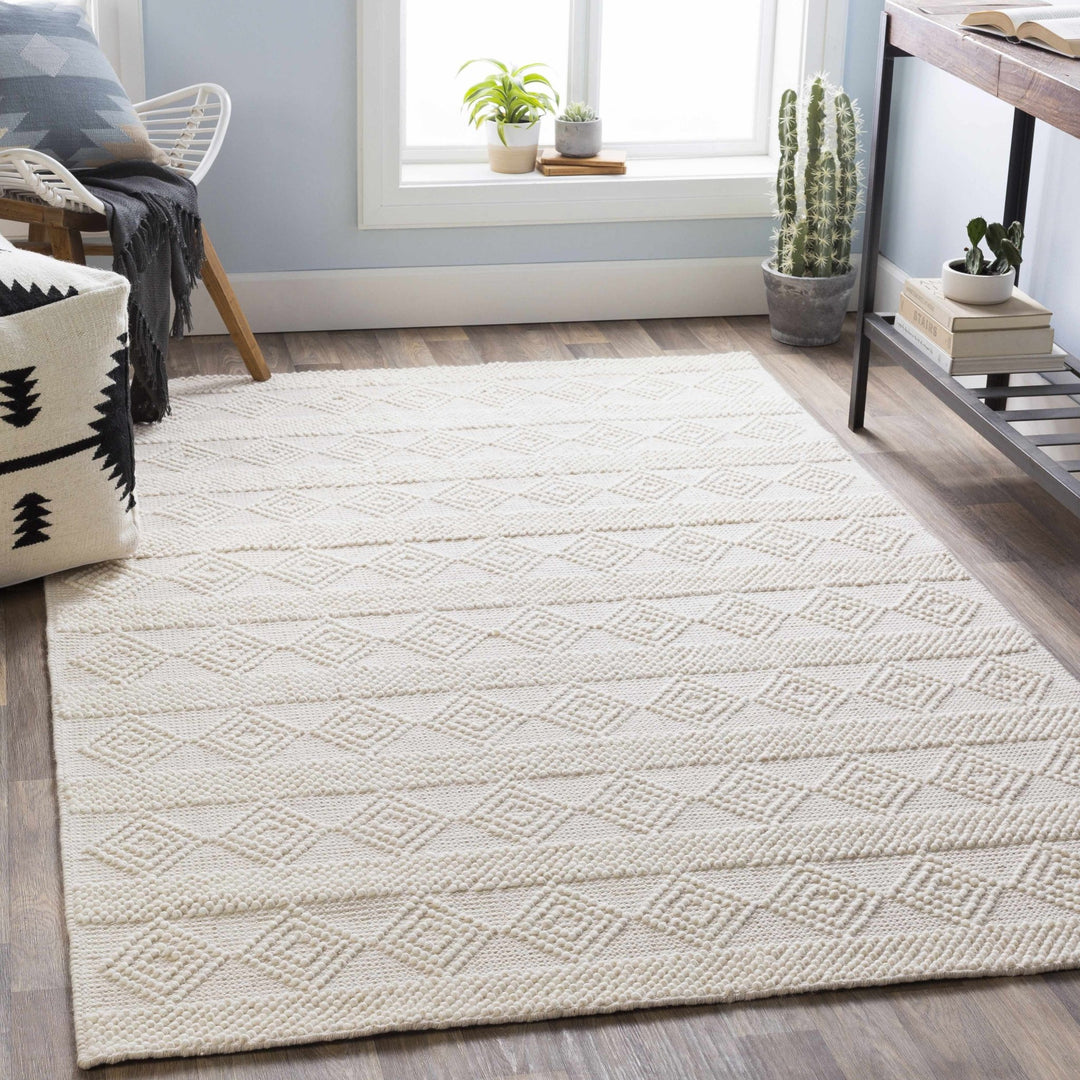 Bohemian Hand Woven Beige Geometrical Textured Wool Area Rug - The Rug Decor