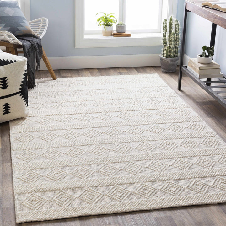 Bohemian Hand Woven Beige Geometrical Textured Wool Area Rug - The Rug Decor