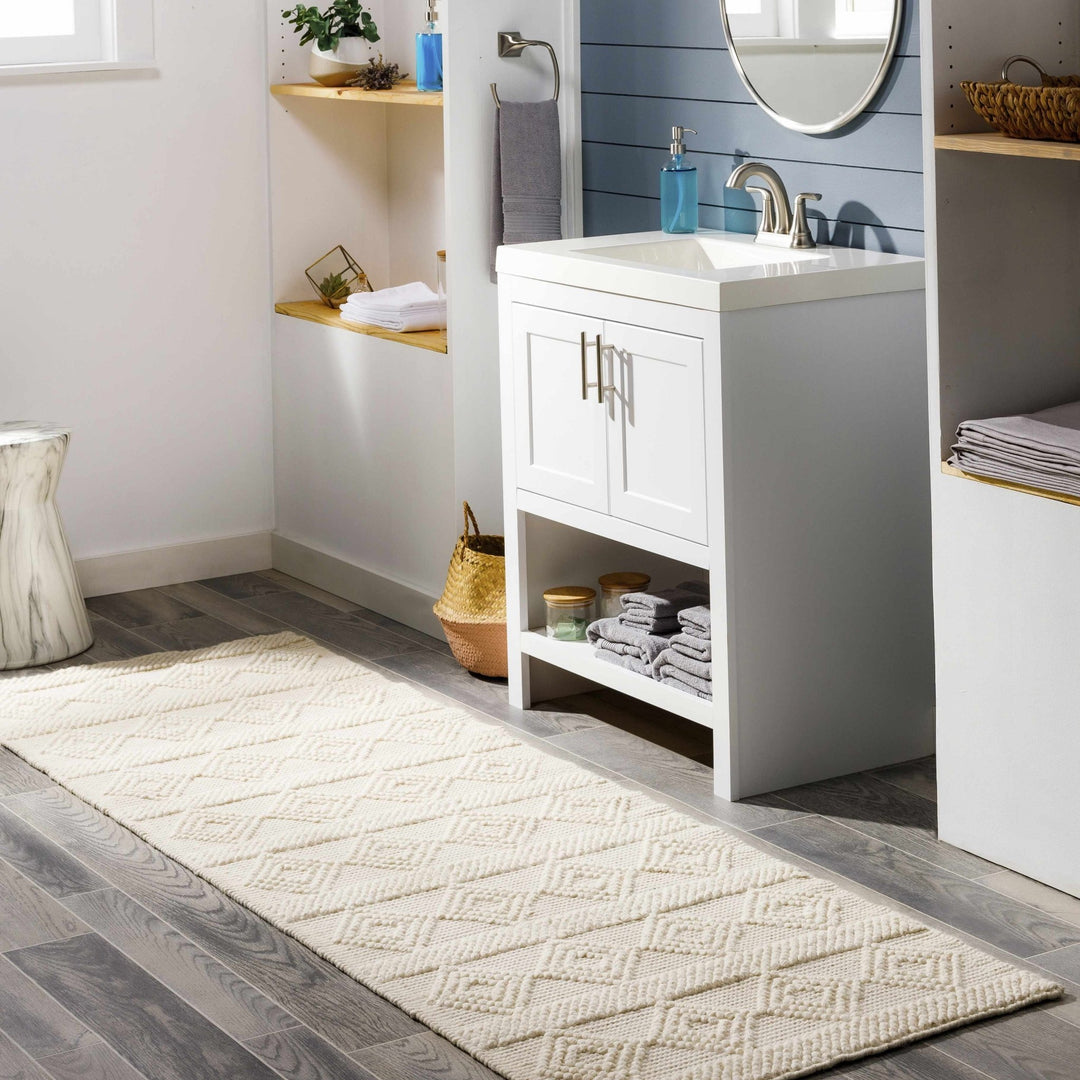 Bohemian Hand Woven Beige Geometrical Textured Wool Area Rug - The Rug Decor