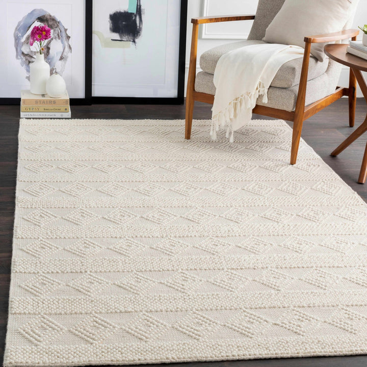 Bohemian Hand Woven Beige Geometrical Textured Wool Area Rug - The Rug Decor