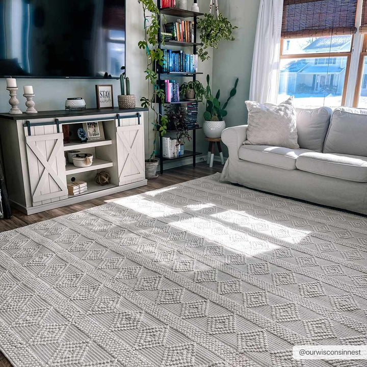 Bohemian Hand Woven Beige Geometrical Textured Wool Area Rug - The Rug Decor