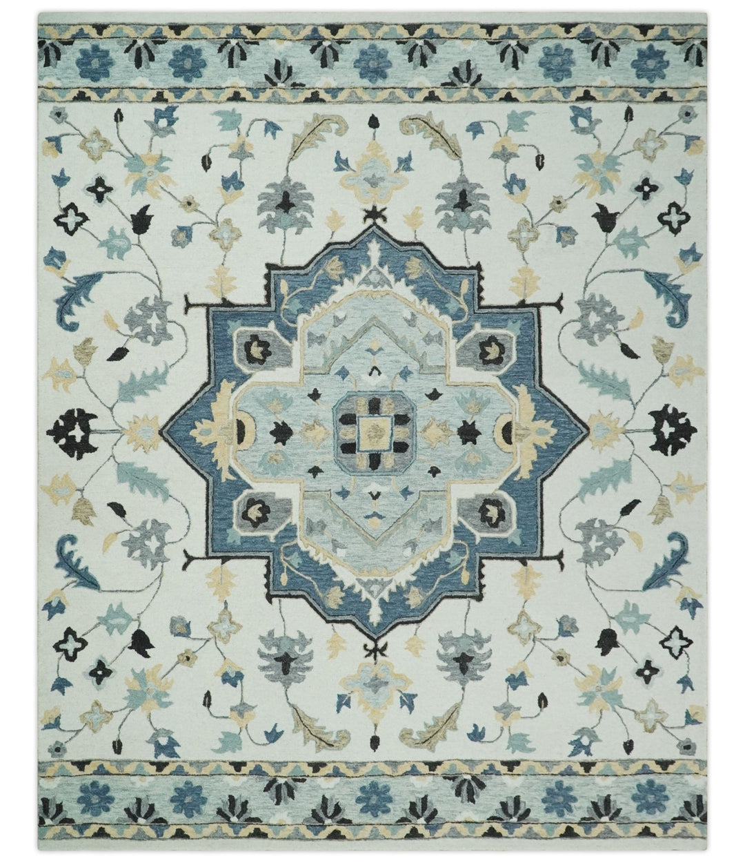 Boho Chick 3x5, 5x8, 6x9 and 8x10 Hand Tufted Blue, Camel and Ivory Medallion Wool Area Rug - The Rug Decor