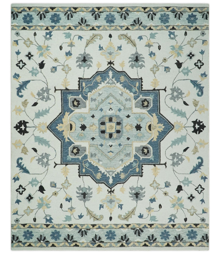 Boho Chick 3x5, 5x8, 6x9 and 8x10 Hand Tufted Blue, Camel and Ivory Medallion Wool Area Rug - The Rug Decor