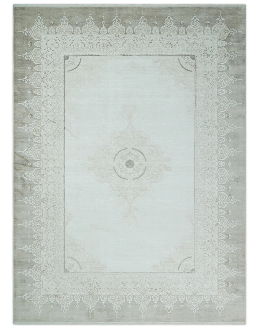 Brown, Beige and Ivory Antique Finish, Vintage look, Art Silk Area Rug, Living Room Rug | TRDMM2 - The Rug Decor