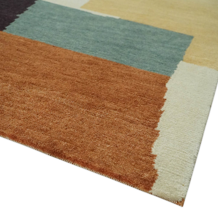 Brown, Ivory, Beige and Rust Modern Abstract Hand knotted 5X6.6 Wool Area Rug - The Rug Decor