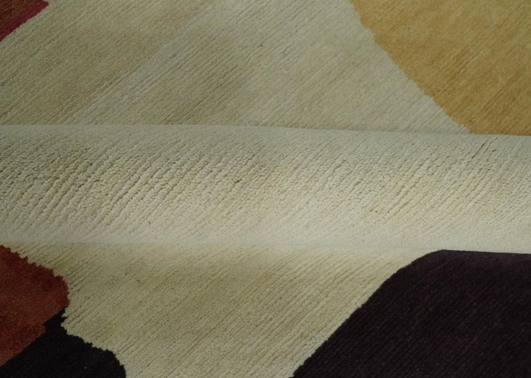 Brown, Ivory, Beige and Rust Modern Abstract Hand knotted 5X6.6 Wool Area Rug - The Rug Decor