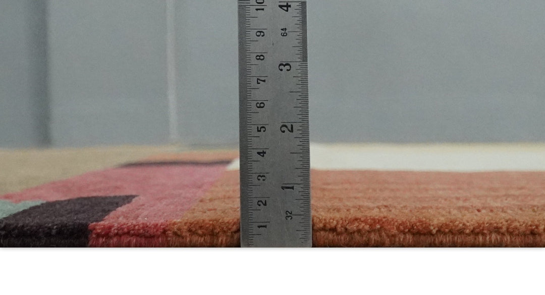 Brown, Ivory, Beige and Rust Modern Abstract Hand knotted 5X6.6 Wool Area Rug - The Rug Decor