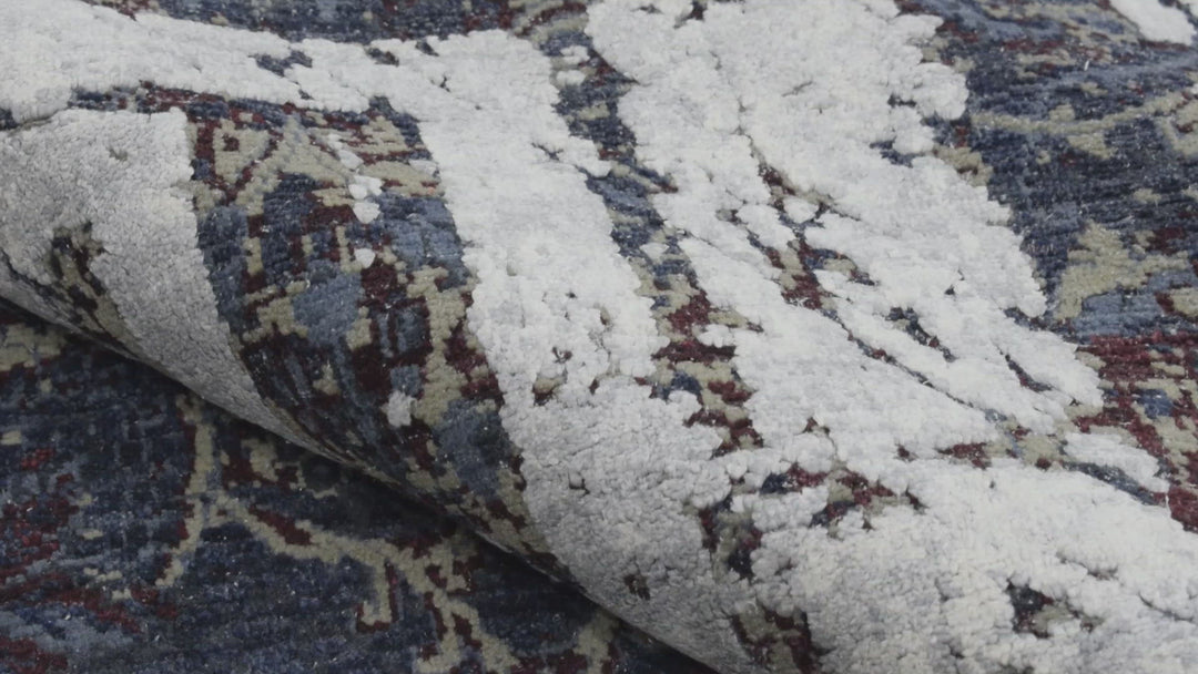 8x10 Luxury Blue Real Silk and Wool Abstract Design Handmade Area Rug