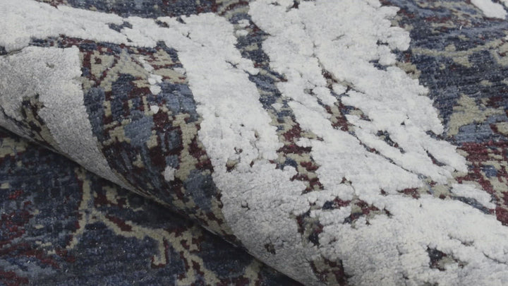 8x10 Luxury Blue Real Silk and Wool Abstract Design Handmade Area Rug