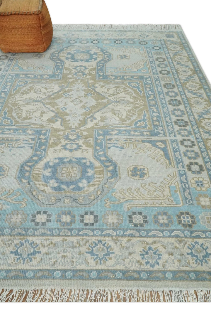 Cappadocia Rug 8x10 Hand Knotted Turkish Blue, Beige and Ivory Traditional Antique Persian Low Pile Area Rug | AC31810 - The Rug Decor
