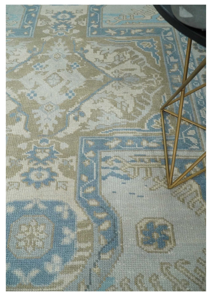 Cappadocia Rug 8x10 Hand Knotted Turkish Blue, Beige and Ivory Traditional Antique Persian Low Pile Area Rug | AC31810 - The Rug Decor