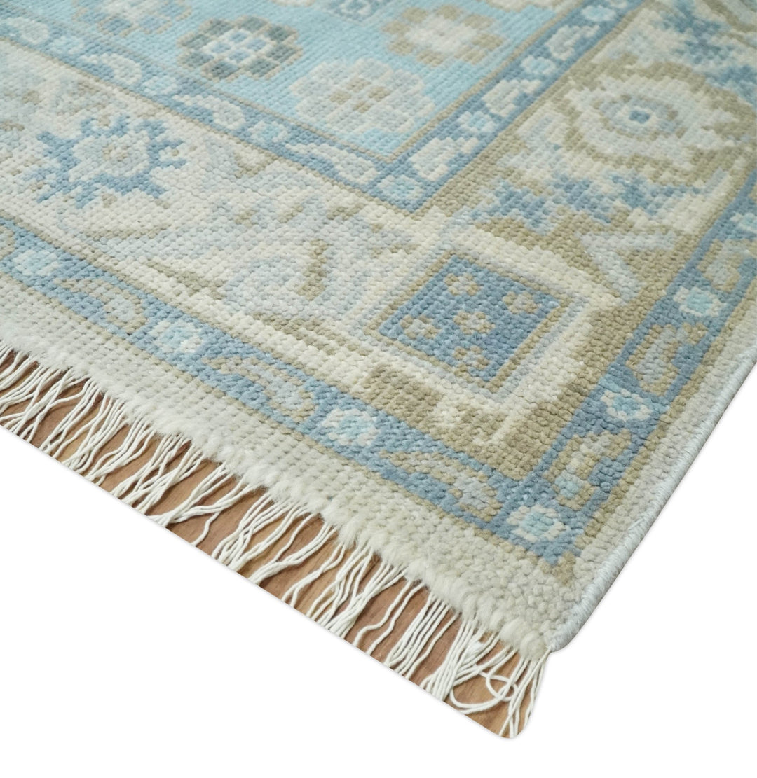 Cappadocia Rug 8x10 Hand Knotted Turkish Blue, Beige and Ivory Traditional Antique Persian Low Pile Area Rug | AC31810 - The Rug Decor