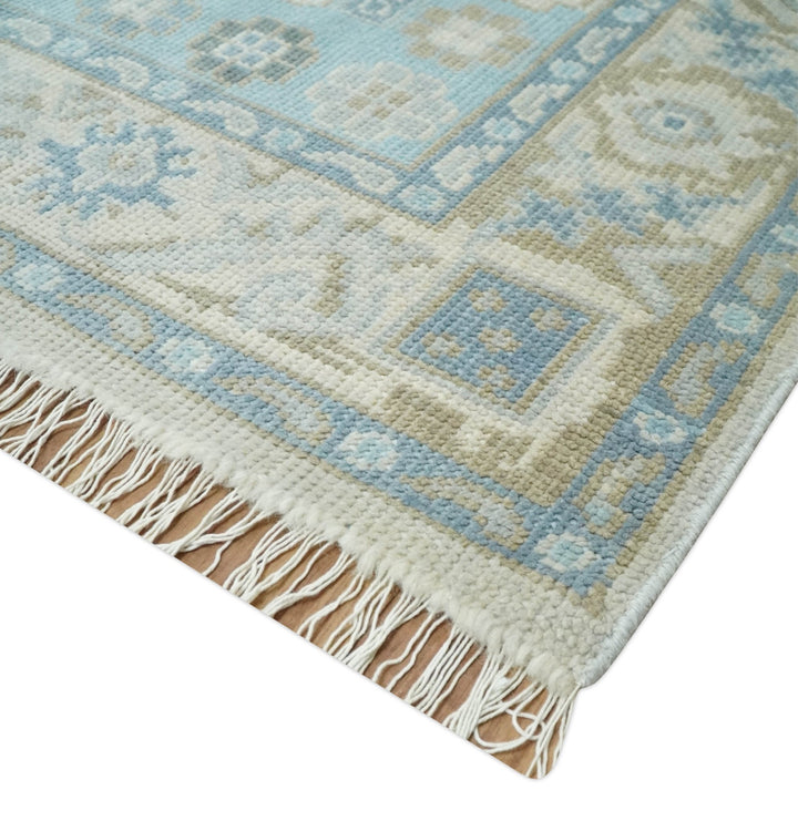 Cappadocia Rug 8x10 Hand Knotted Turkish Blue, Beige and Ivory Traditional Antique Persian Low Pile Area Rug | AC31810 - The Rug Decor