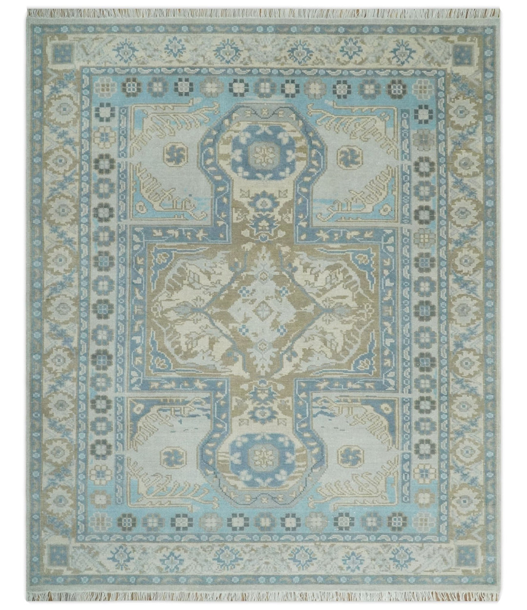 Cappadocia Rug 8x10 Hand Knotted Turkish Blue, Beige and Ivory Traditional Antique Persian Low Pile Area Rug | AC31810 - The Rug Decor
