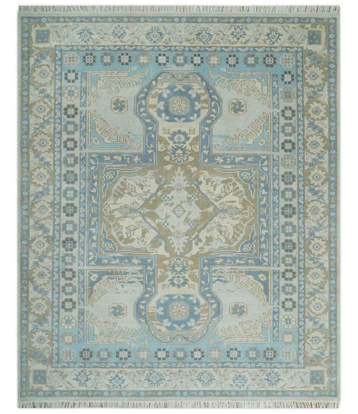 Cappadocia Rug 8x10 Hand Knotted Turkish Blue, Beige and Ivory Traditional Antique Persian Low Pile Area Rug | AC31810 - The Rug Decor