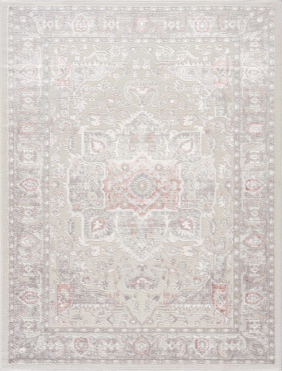 Carved Texture Beige, Gray and Rust Traditional Heriz Medallion Design Area Rug - The Rug Decor