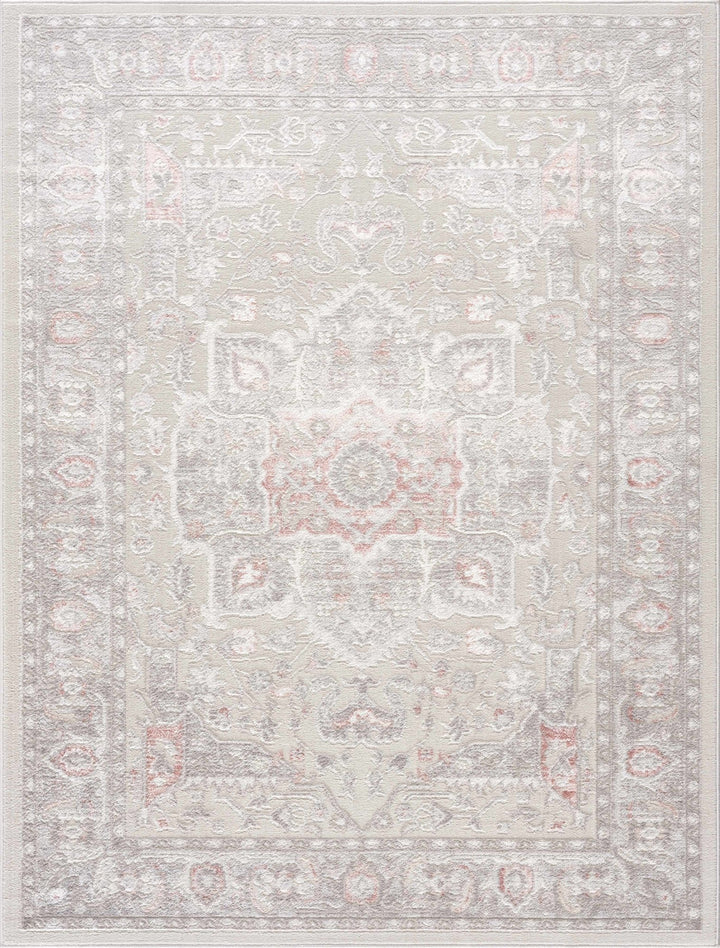 Carved Texture Beige, Gray and Rust Traditional Heriz Medallion Design Area Rug - The Rug Decor