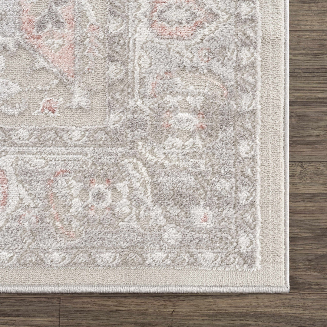 Carved Texture Beige, Gray and Rust Traditional Heriz Medallion Design Area Rug - The Rug Decor