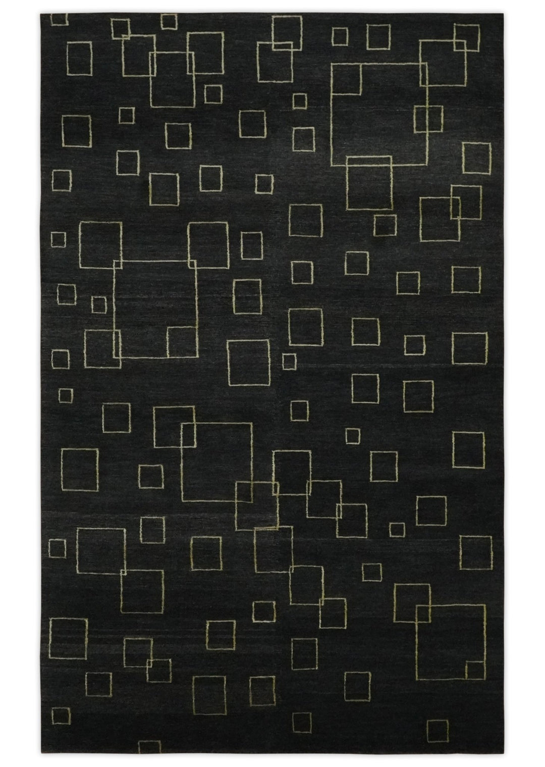 Charcoal and Gold Hand knotted 5x8 Modern Geometric Wool and Silk Area Rug - The Rug Decor