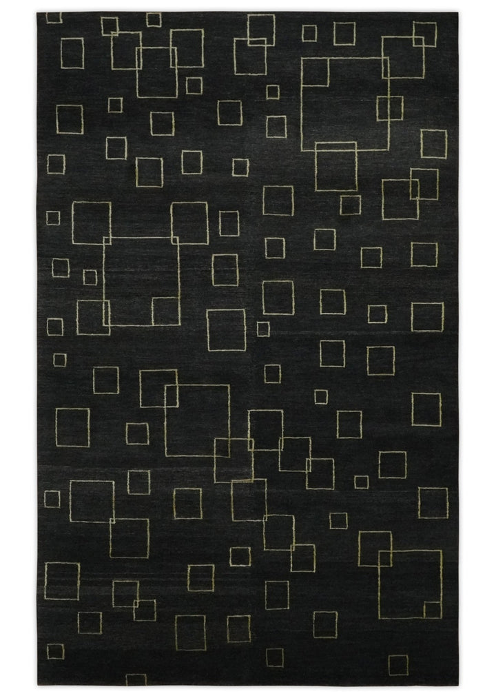 Charcoal and Gold Hand knotted 5x8 Modern Geometric Wool and Silk Area Rug - The Rug Decor