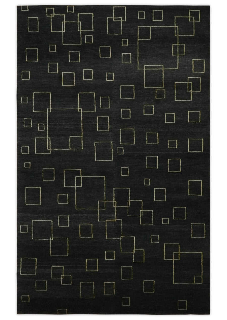 Charcoal and Gold Hand knotted 5x8 Modern Geometric Wool and Silk Area Rug - The Rug Decor