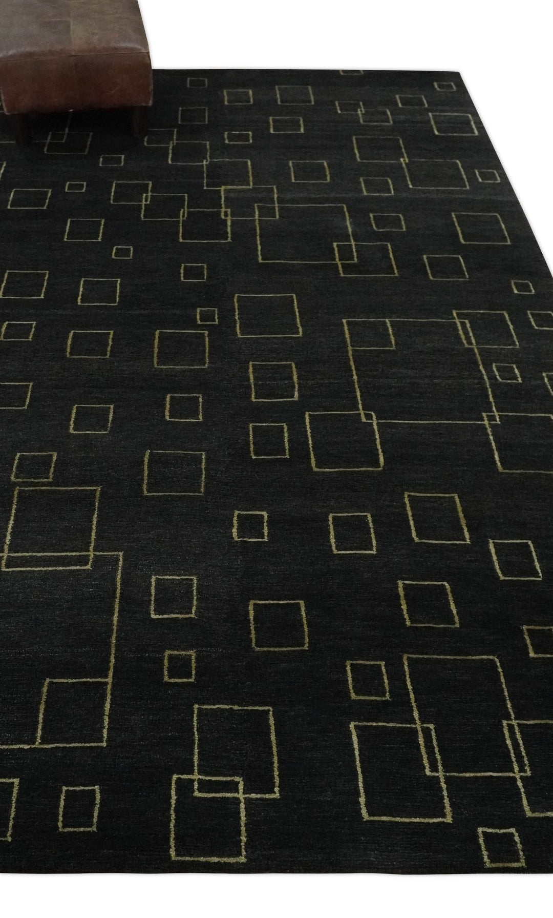Charcoal and Gold Hand knotted 5x8 Modern Geometric Wool and Silk Area Rug - The Rug Decor