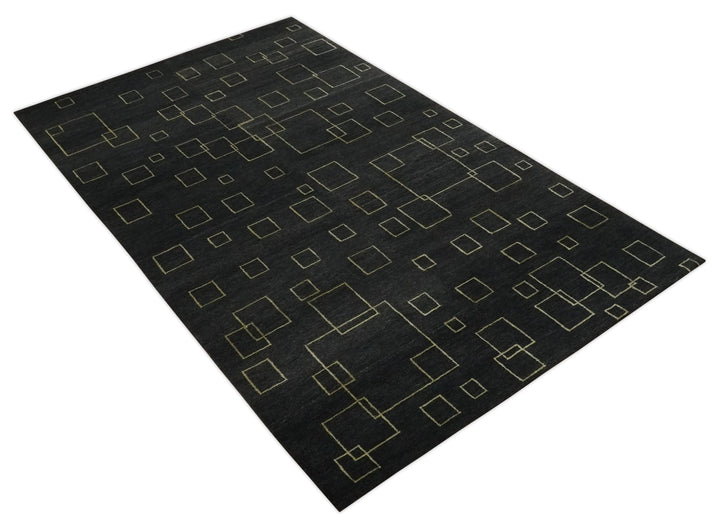 Charcoal and Gold Hand knotted 5x8 Modern Geometric Wool and Silk Area Rug - The Rug Decor