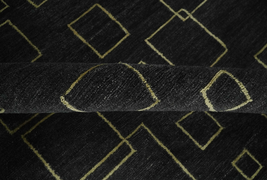 Charcoal and Gold Hand knotted 5x8 Modern Geometric Wool and Silk Area Rug - The Rug Decor