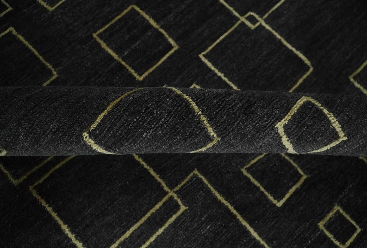 Charcoal and Gold Hand knotted 5x8 Modern Geometric Wool and Silk Area Rug - The Rug Decor