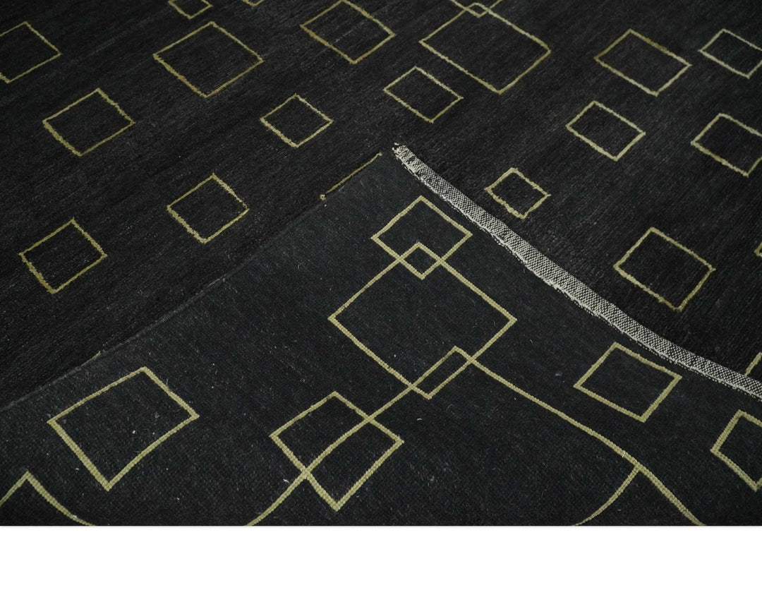 Charcoal and Gold Hand knotted 5x8 Modern Geometric Wool and Silk Area Rug - The Rug Decor