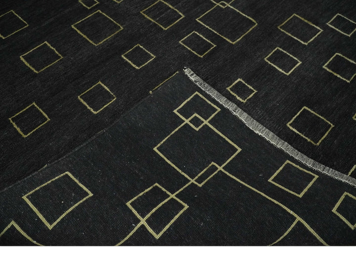 Charcoal and Gold Hand knotted 5x8 Modern Geometric Wool and Silk Area Rug - The Rug Decor