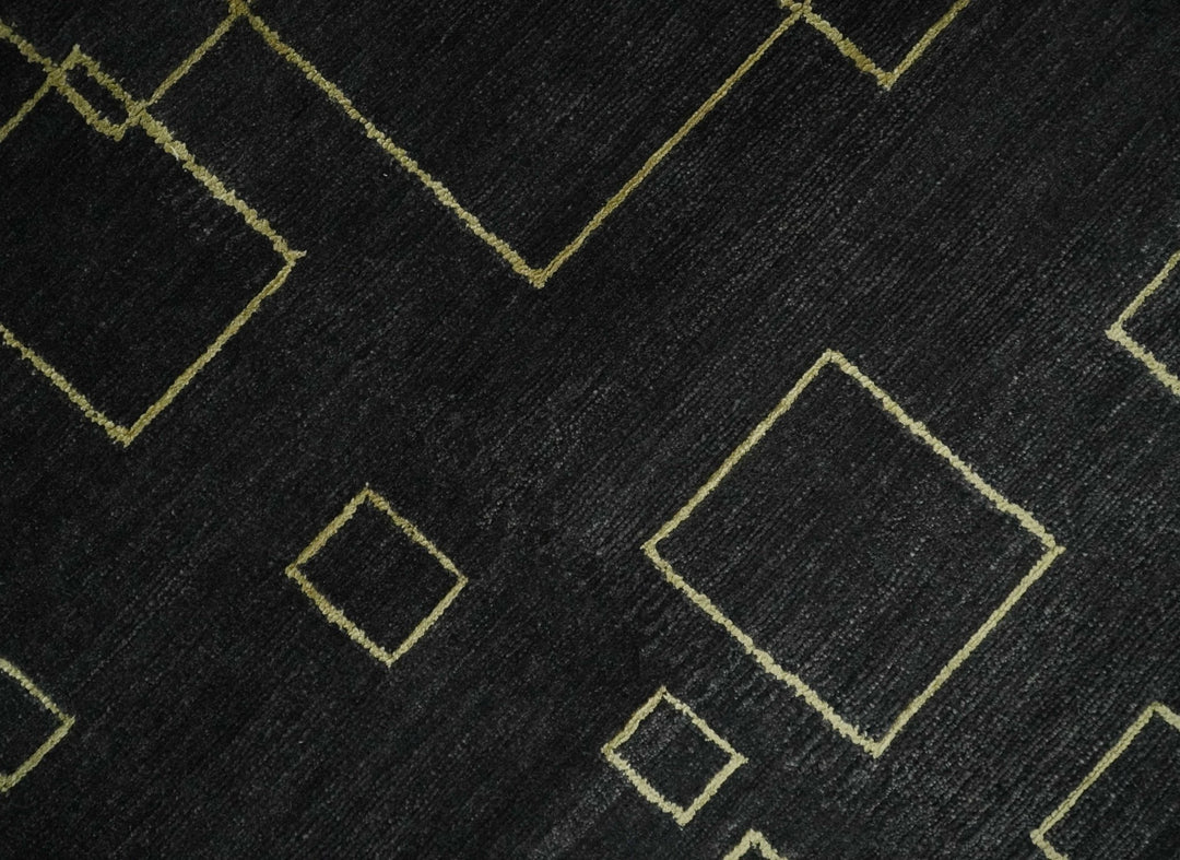 Charcoal and Gold Hand knotted 5x8 Modern Geometric Wool and Silk Area Rug - The Rug Decor