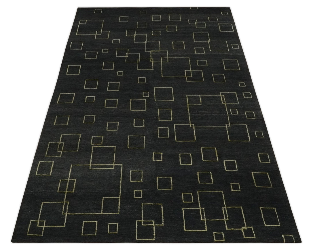 Charcoal and Gold Hand knotted 5x8 Modern Geometric Wool and Silk Area Rug - The Rug Decor