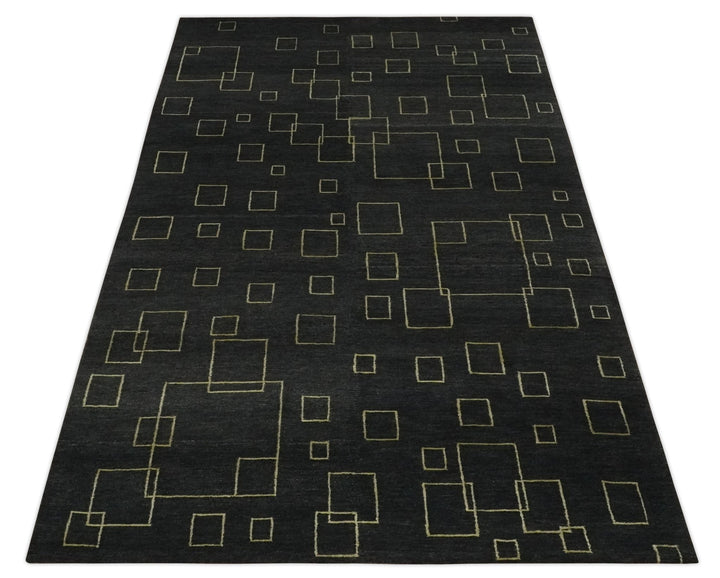 Charcoal and Gold Hand knotted 5x8 Modern Geometric Wool and Silk Area Rug - The Rug Decor